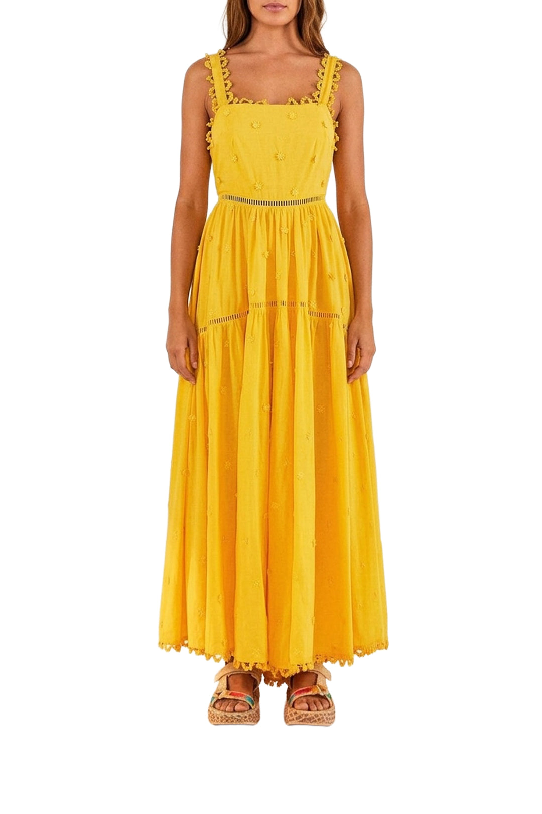 Cotton floral maxi dress - Yellow