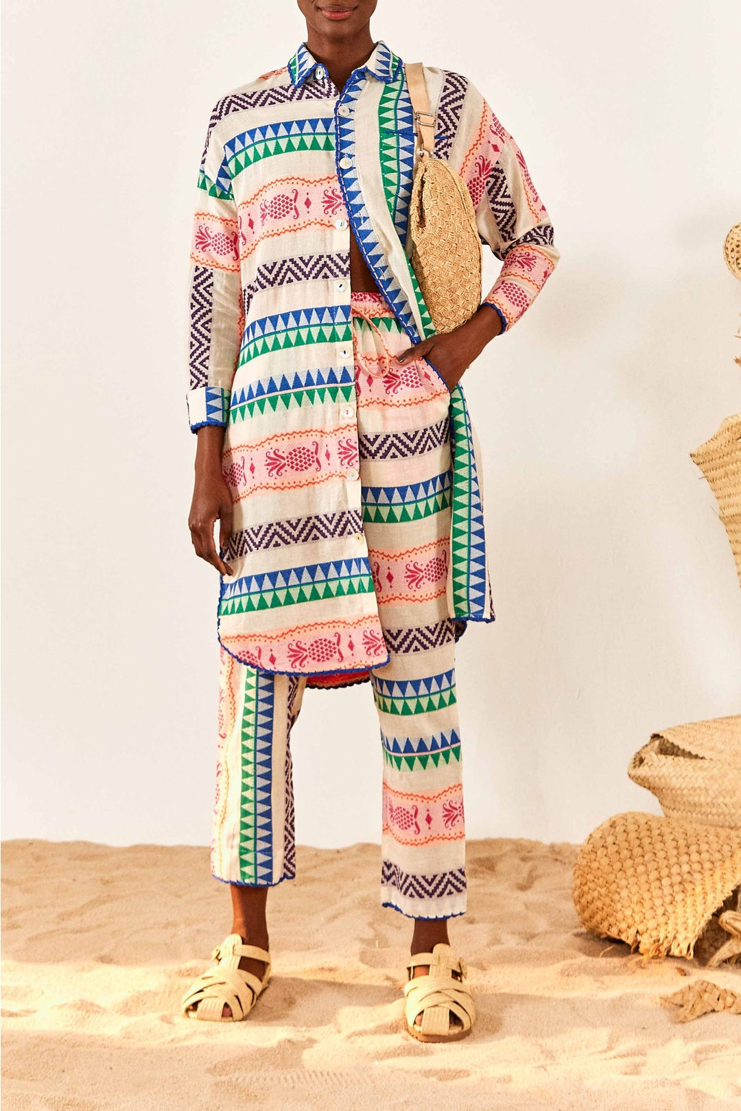 MEDIA OFF LINE_Chemise longue en jacquard Ananas en coton - Multicolore