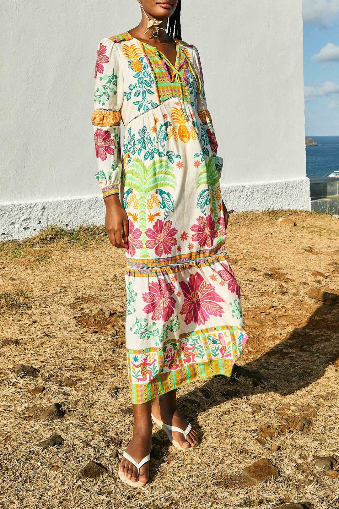Robe longue en lin - Beige
