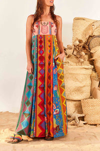 Color Block embroidered cotton maxi dress - Multicolour
