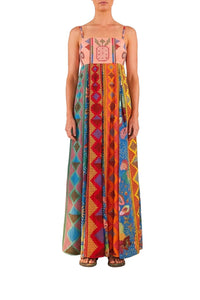 Color Block embroidered cotton maxi dress - Multicolour