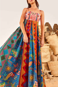 Color Block embroidered cotton maxi dress - Multicolour