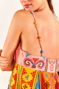 Color Block embroidered cotton maxi dress - Multicolour