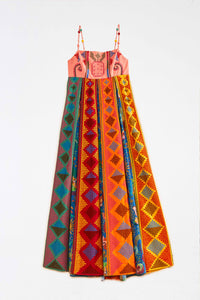 Color Block embroidered cotton maxi dress - Multicolour