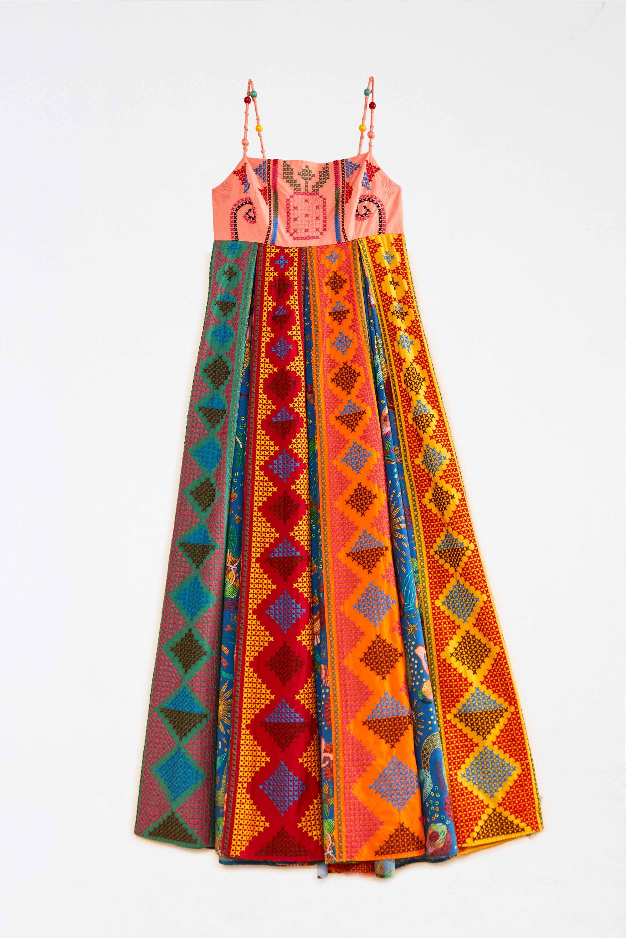 Color Block embroidered cotton maxi dress - Multicolour
