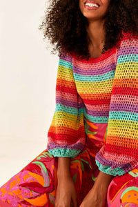 MEDIA OFF LINE_Crochet jumper with puffed sleeves - Multicoloured
