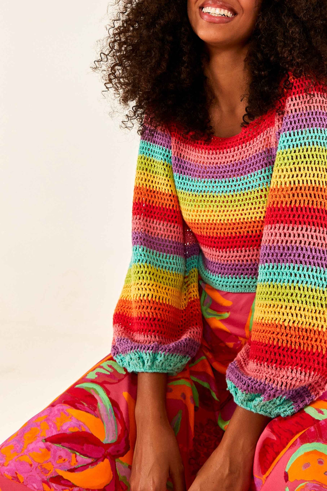 MEDIA OFF LINE_Crochet jumper with puffed sleeves - Multicoloured