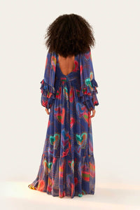 Robe longue Shinny Hearts - Bleu