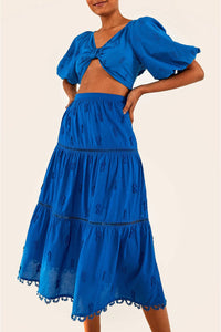 Jupe midi Ananas en coton - Bleu