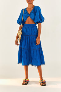 Jupe midi Ananas en coton - Bleu