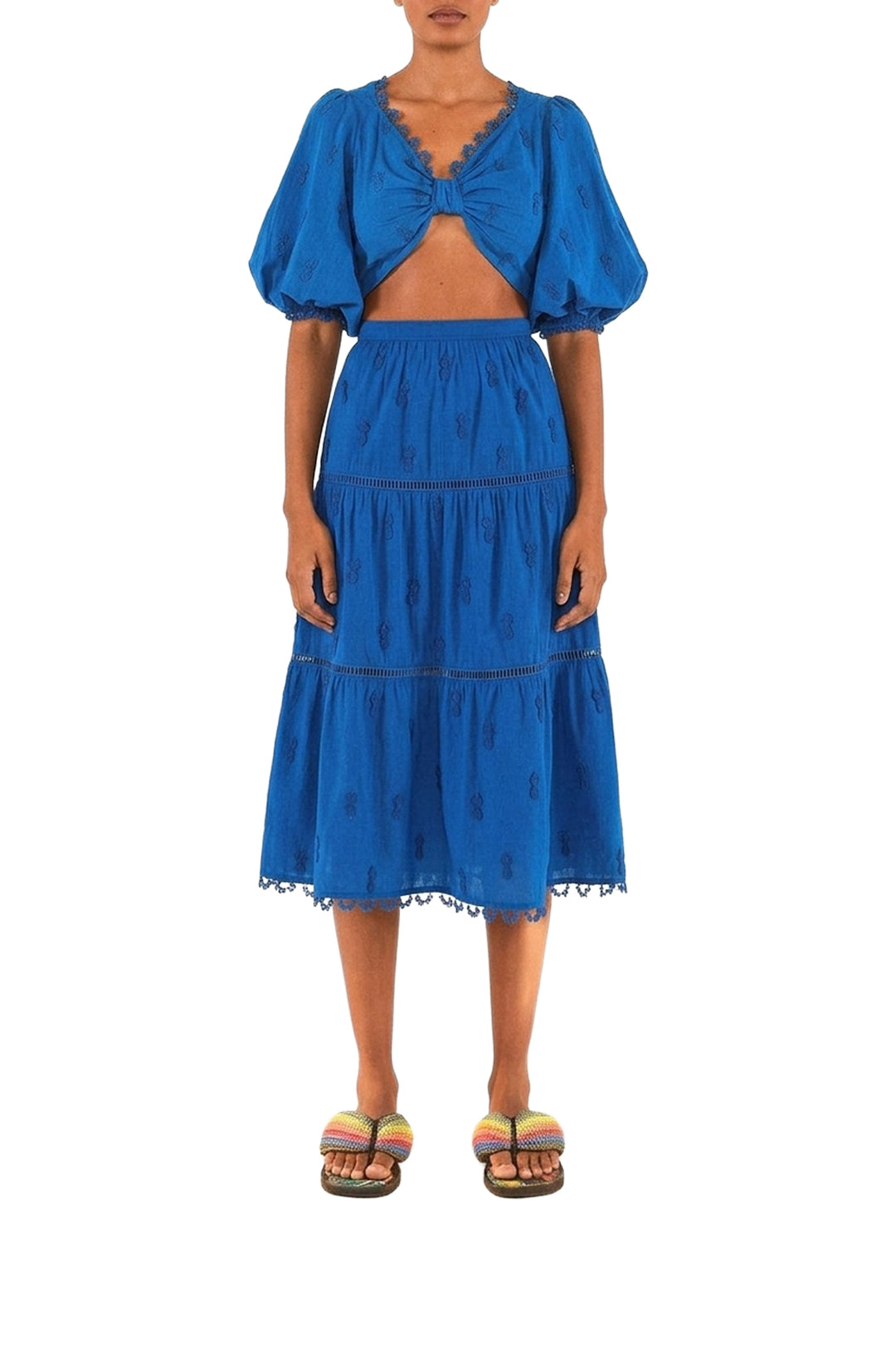 Jupe midi Ananas en coton - Bleu