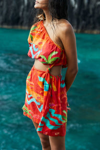 Ipanema short dress in linen - Orange