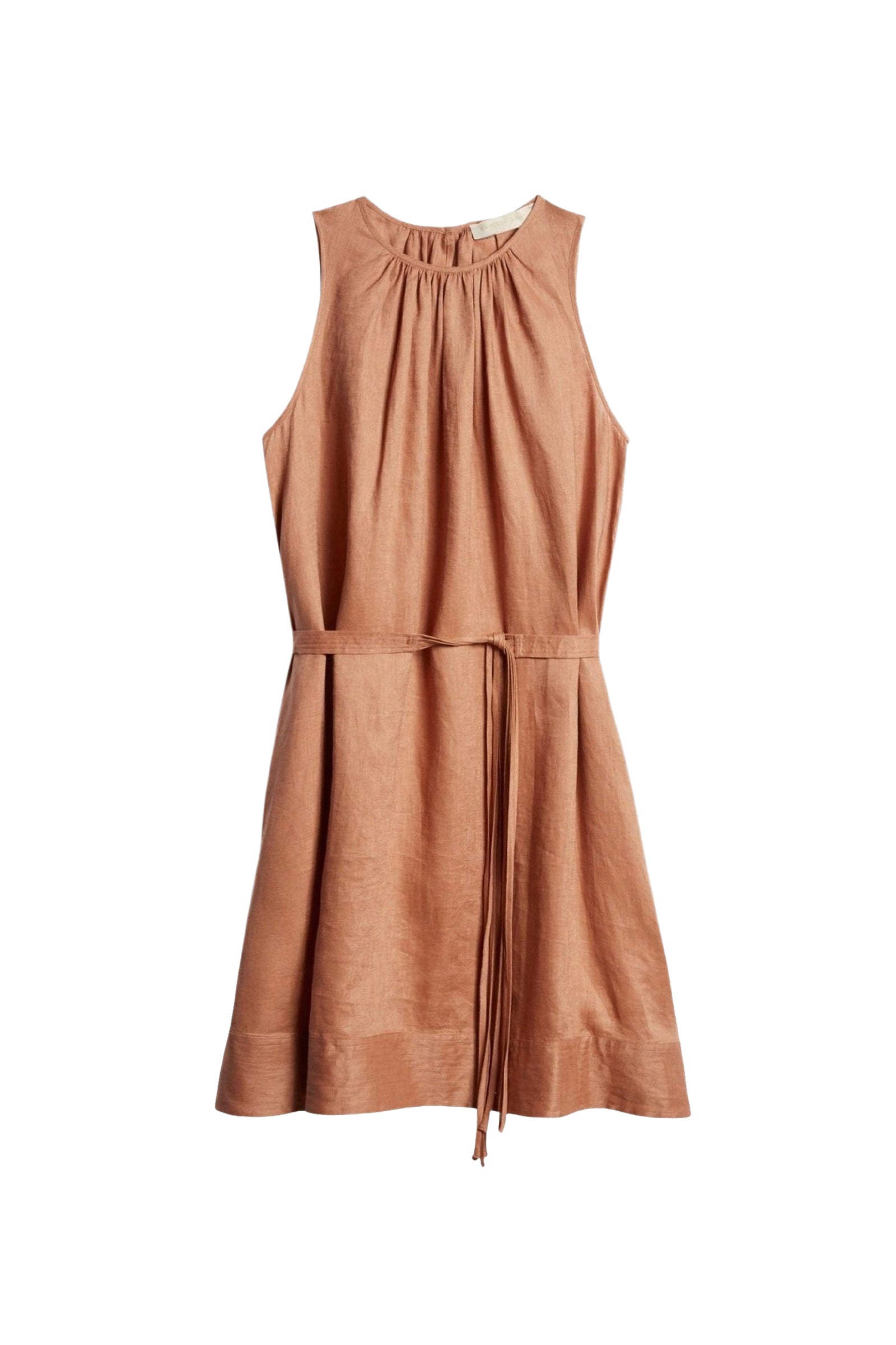 Ema short linen dress - Caramel