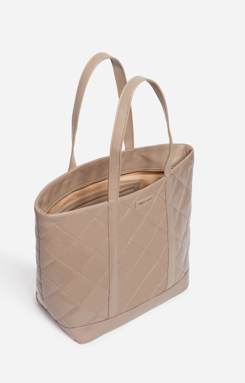 Cabas M zippé en cuir matelassé - Mastic
