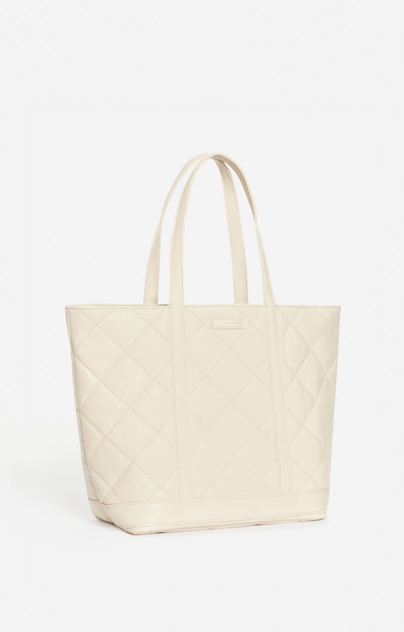 Cabas M zippé en cuir matelassé - Sable & Craie