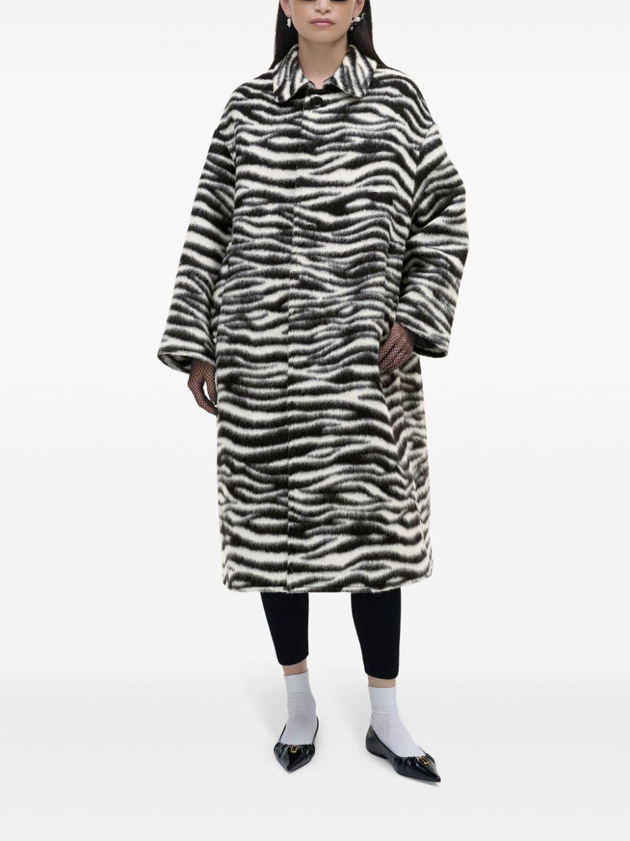 Manteau long imprimé et brossé en laine - Black & White