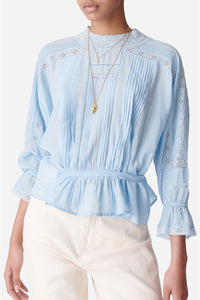 Blouse Viva détails en dentelle - Ciel