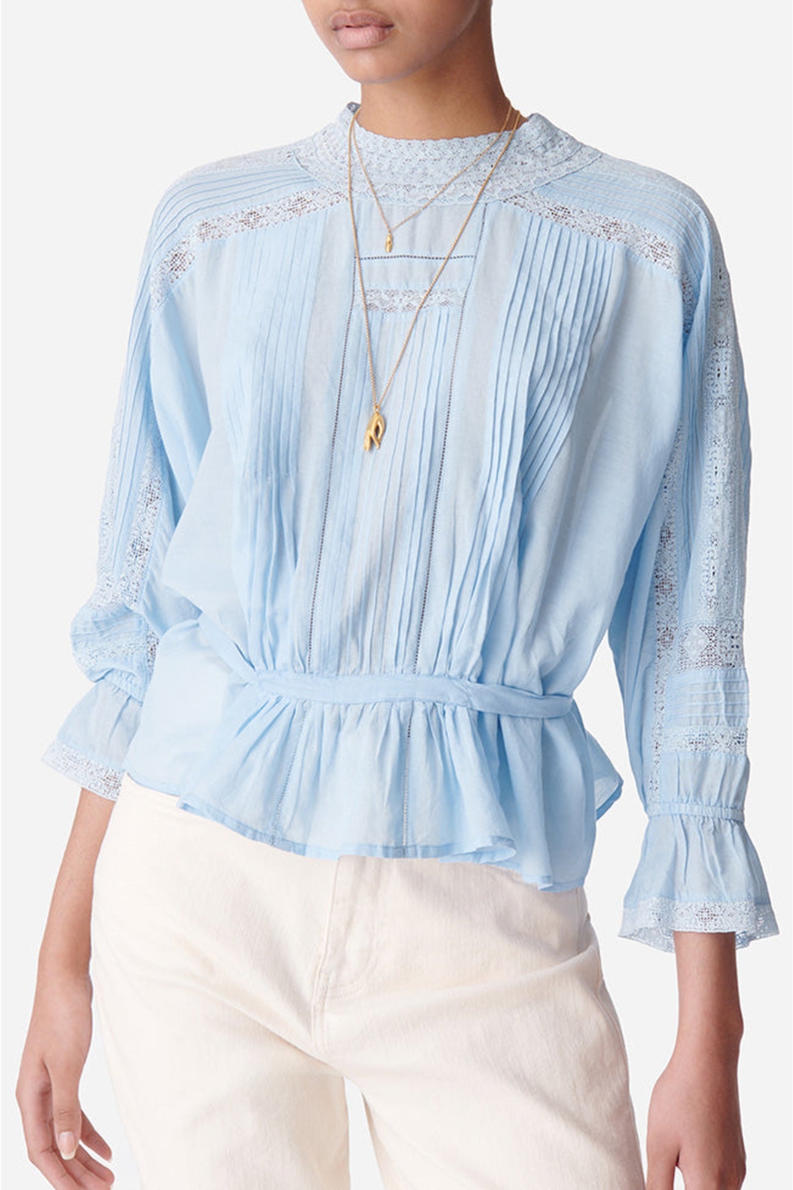 Blouse Viva détails en dentelle - Ciel