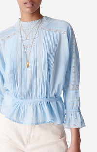Blouse Viva détails en dentelle - Ciel