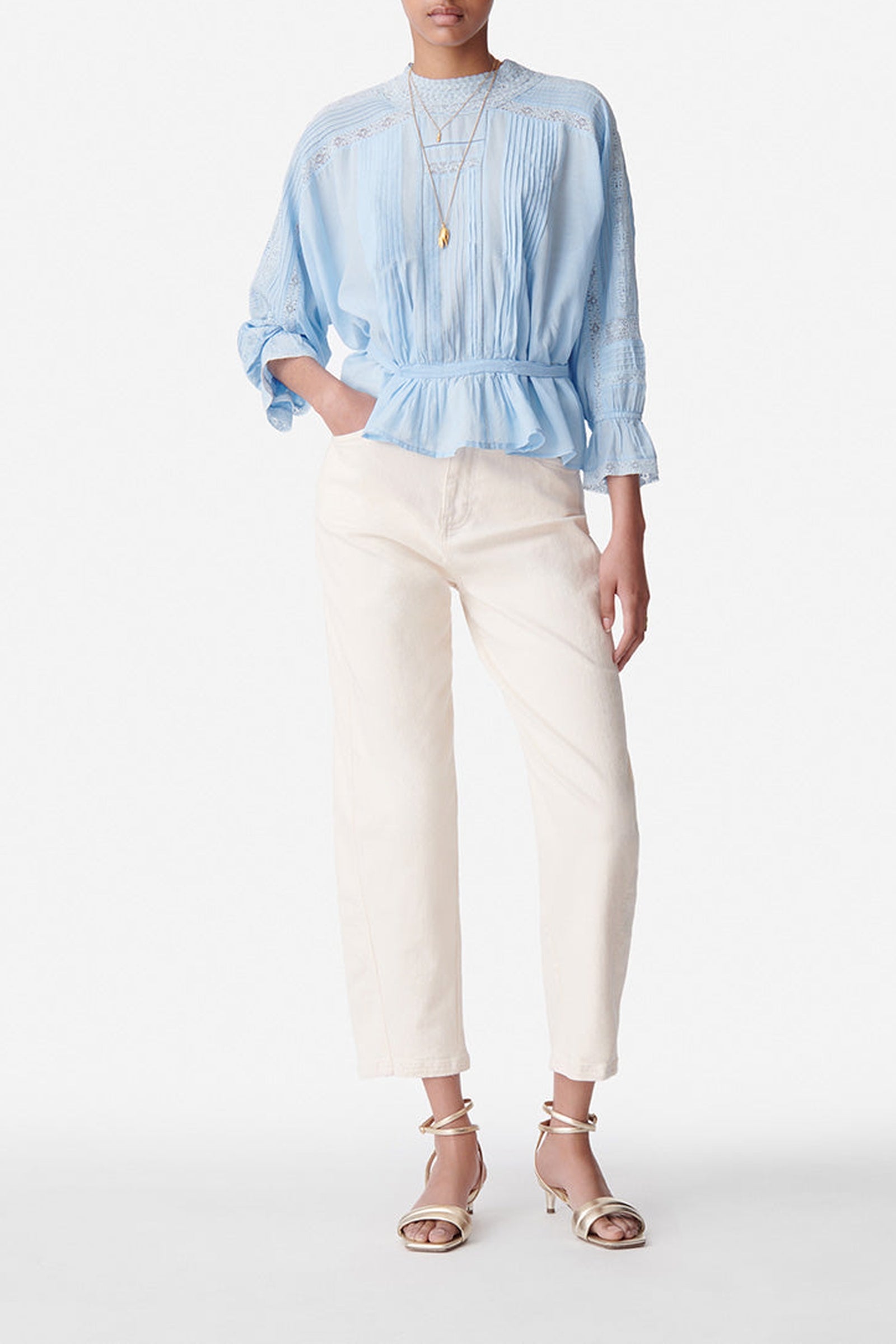 Blouse Viva détails en dentelle - Ciel