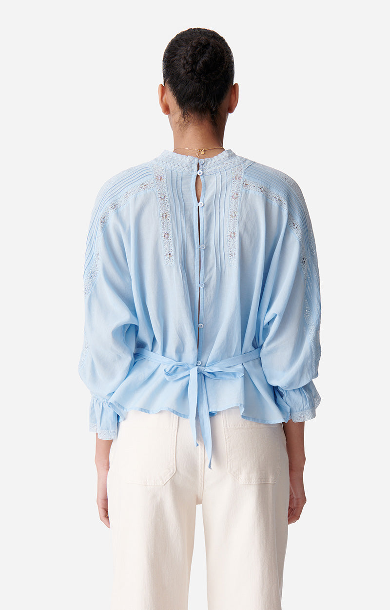 Blouse Viva détails en dentelle - Ciel