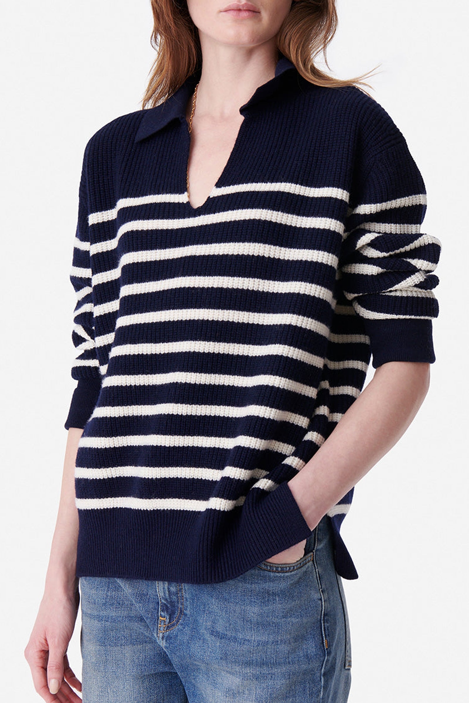 Pull Valdi en laine - Marine & Écru