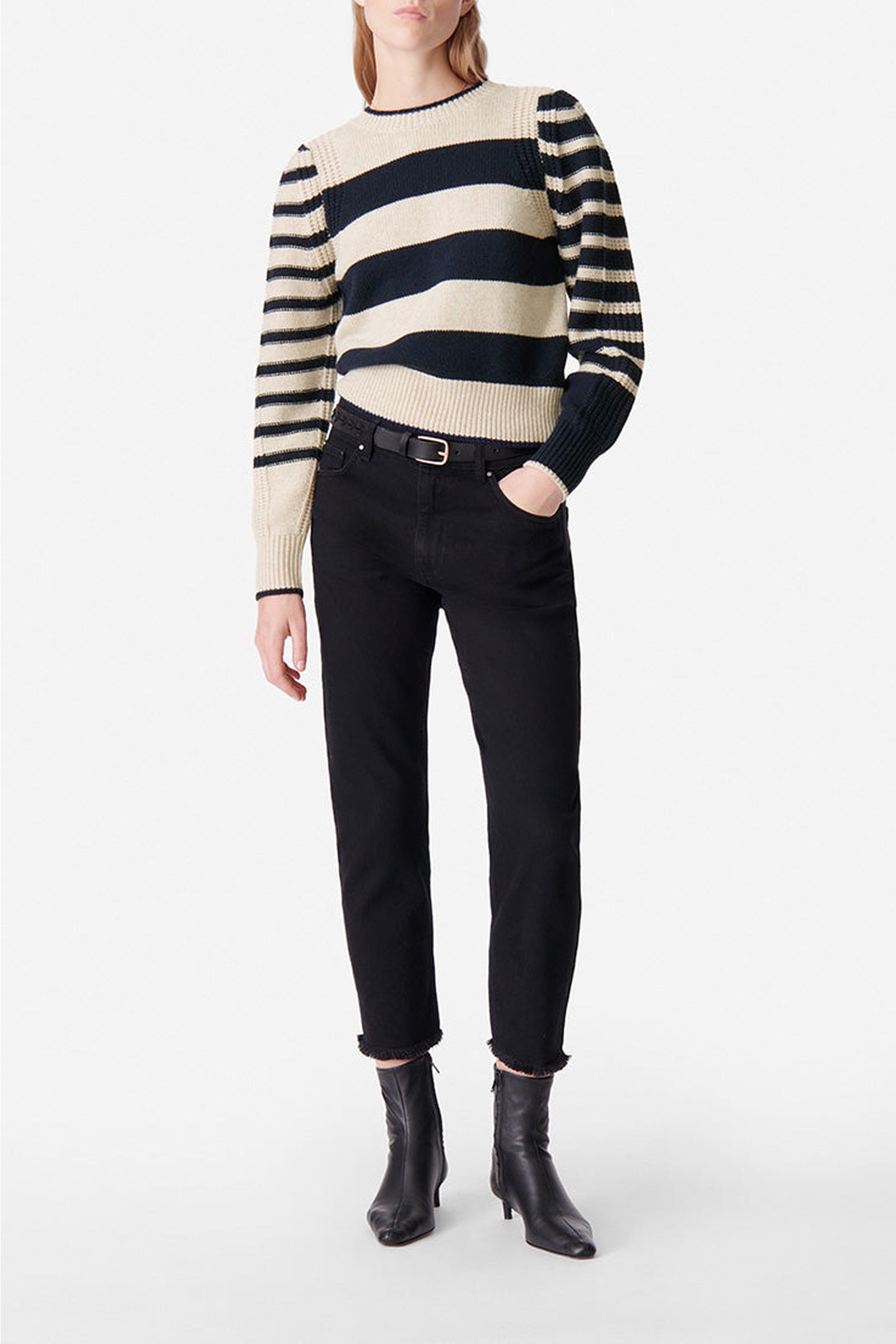Pull Dipika en laine - Écru & Marine