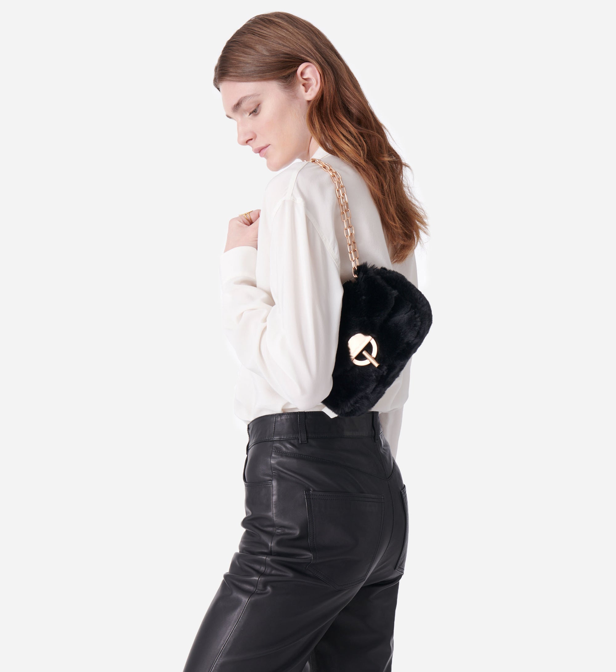 3 QTY NEW // NOIR / Sac Nano Moon en Fausse Fourrure - NOIR