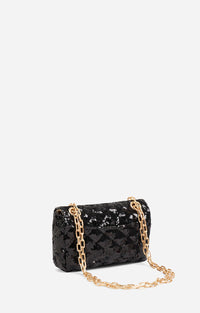 Petit sac Moon à rabat en sequins - Noir