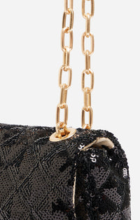 Petit sac Moon à rabat en sequins - Noir