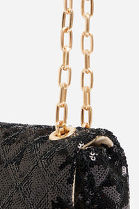 Petit sac Moon à rabat en sequins - Noir