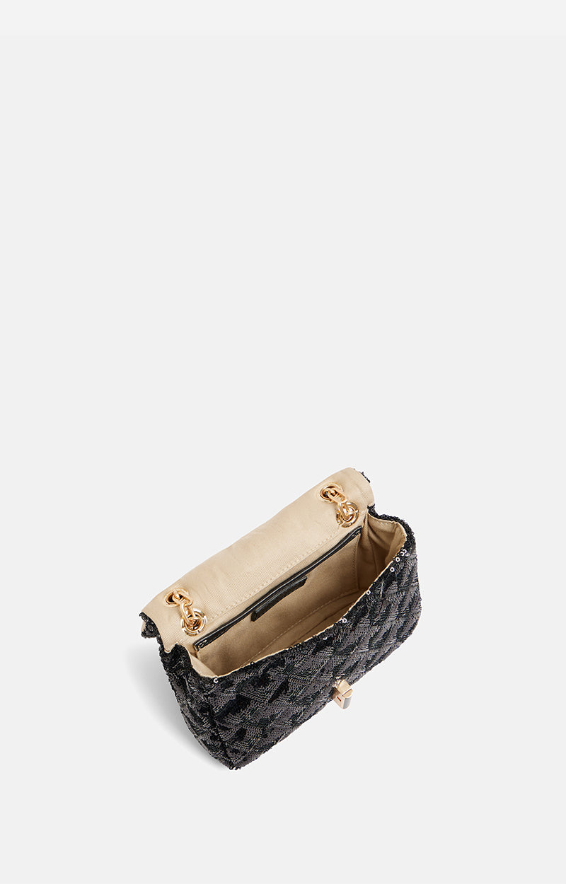 Petit sac Moon à rabat en sequins - Noir
