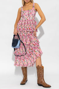 Robe midi à smocks en georgette plissée - Sugar Plum