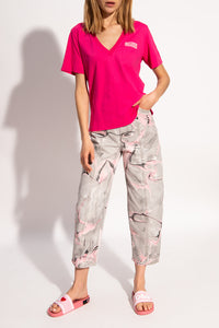 T-shirt manches courtes à col en V - Shocking Pink