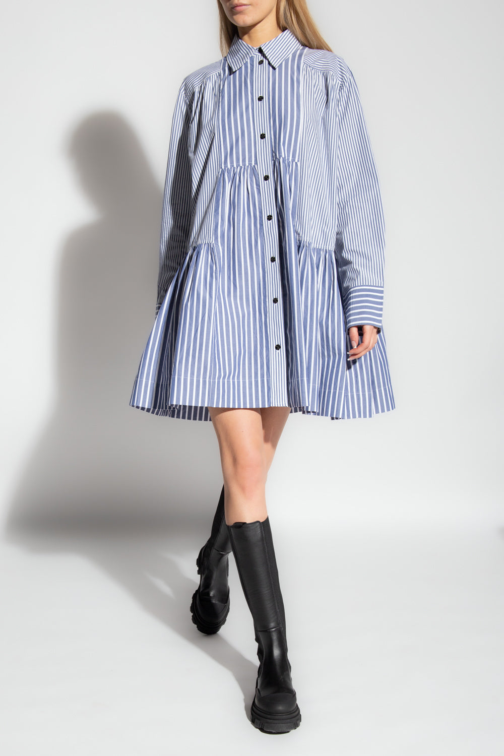 Robe chemise courte à rayures - Gray Blue