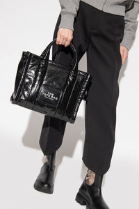 Grand sac à bandoulière The Tote Bag verni en cuir - Black