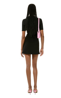 Flower short dress embellished with rhinestones - Black