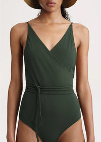 Maillot une pièce enveloppant à col en V - Dark Green