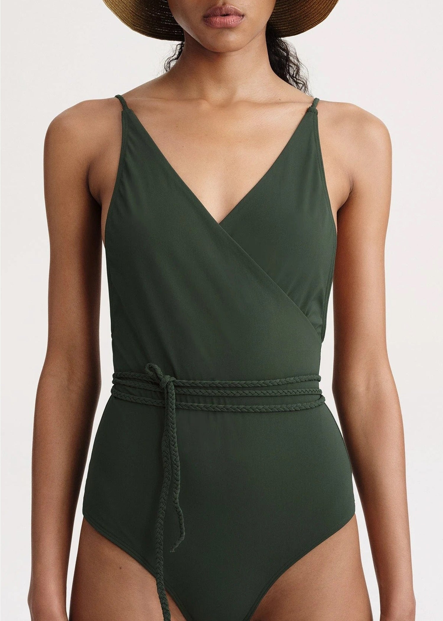 Maillot une pièce enveloppant à col en V - Dark Green