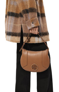 Sac mini hobo zippé Roxane en cuir lisse - Granit & Doré