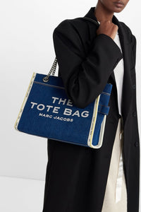 Sac cabas The Tote en denim à chaînes - Dark Wash