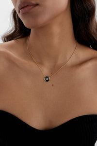 Collier à pendentif bouton en laiton - Noir
