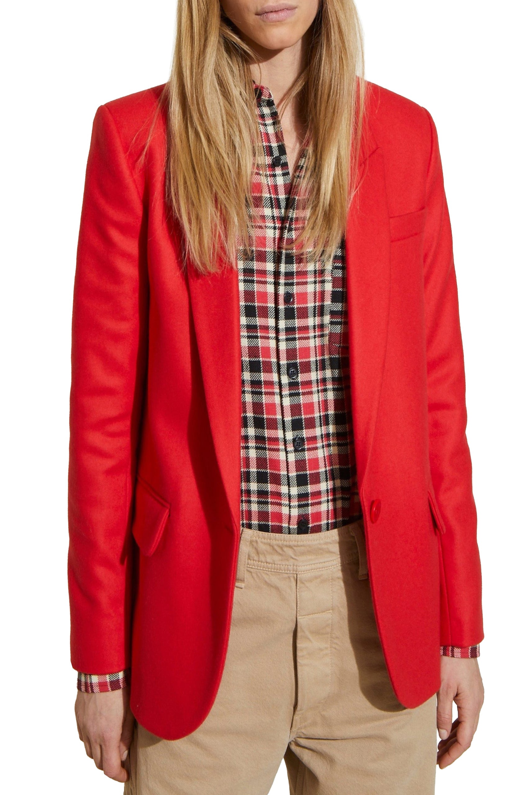 Blazer coupe droite à boutons en laine - Red