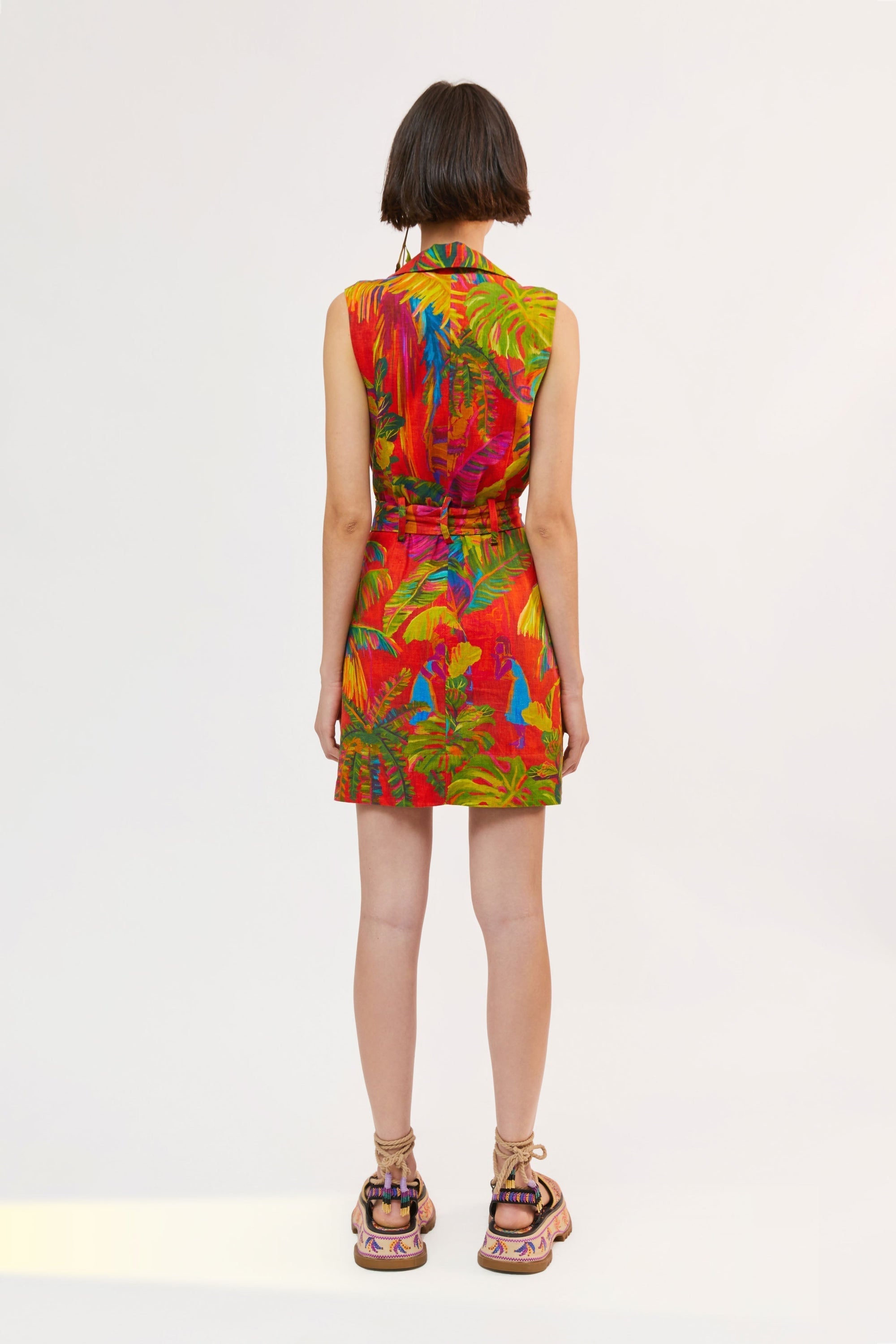 Robe courte Urban Jungle en lin - Multicolore