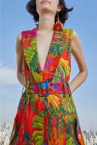 Robe courte Urban Jungle en lin - Multicolore