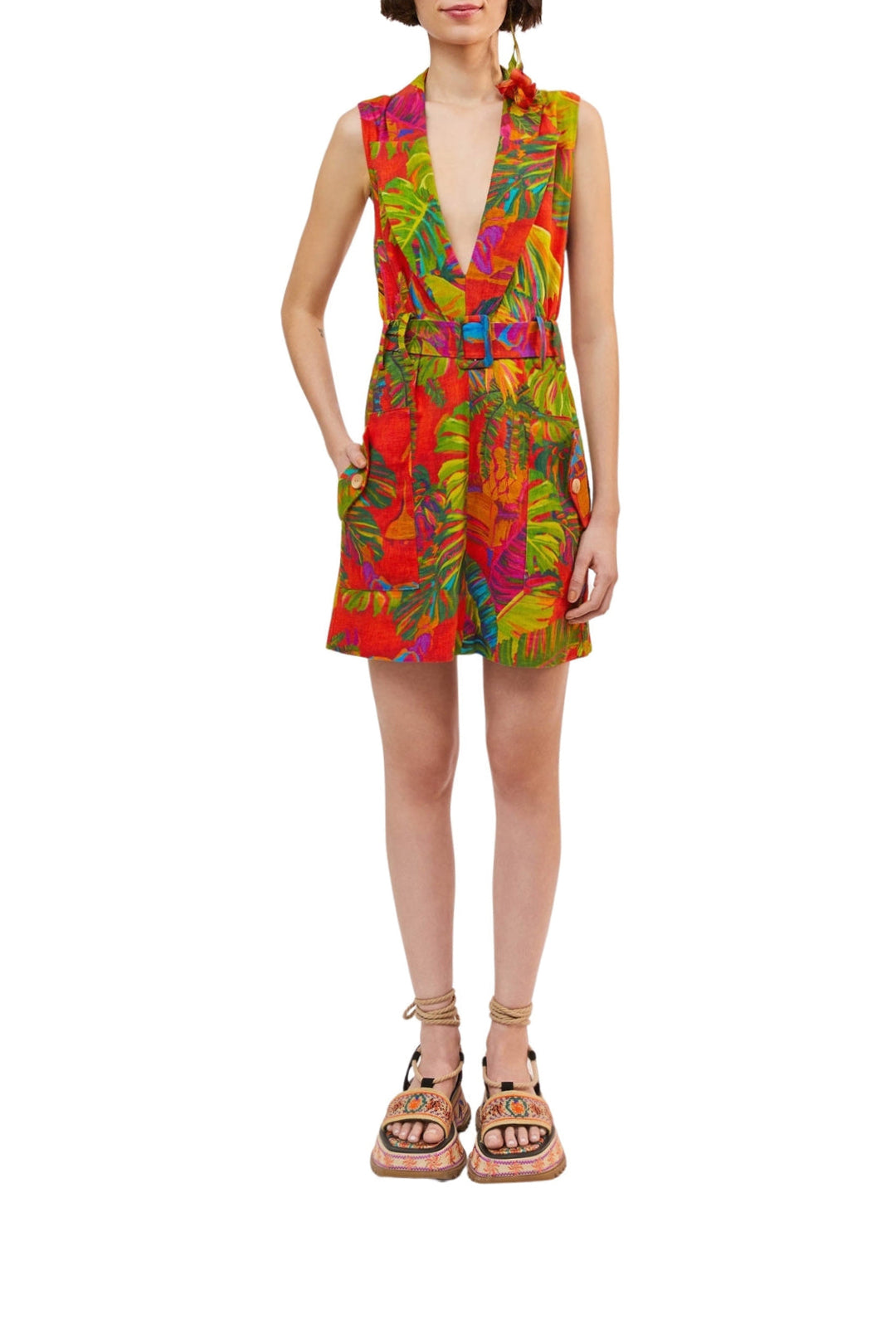 Robe courte Urban Jungle en lin - Multicolore