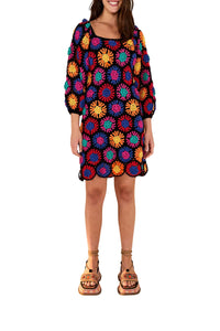 Pull long à fleurs en crochet - Multicolore