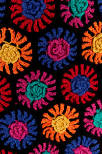 Pull long à fleurs en crochet - Multicolore