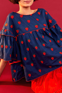Strawberry Cross oversized cotton blouse - Blue