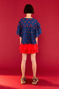 Strawberry Cross oversized cotton blouse - Blue